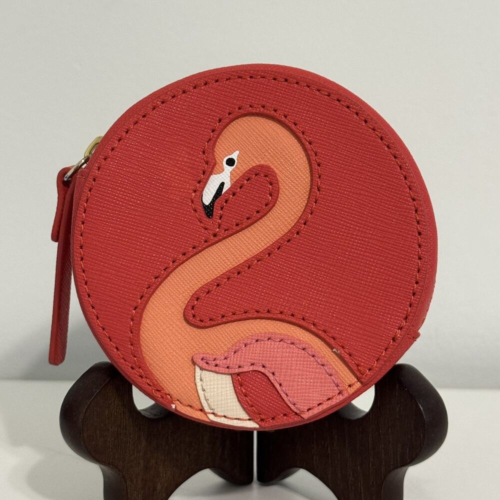 KATE SPADE Flamingo Pink Zip-Around Animal Print Coin Wallet